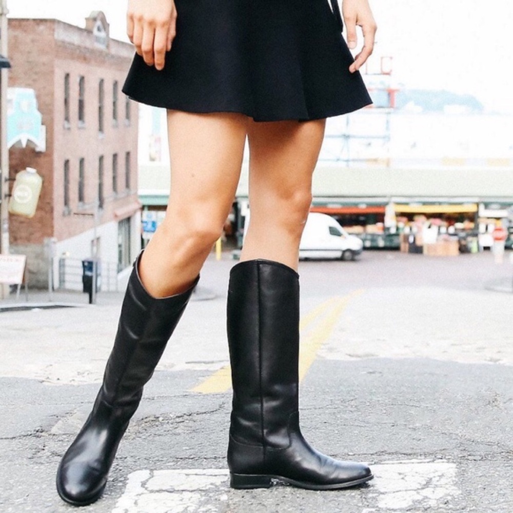 Frye Melissa Button Black Leather Knee High Boot - Picture 4 of 16
